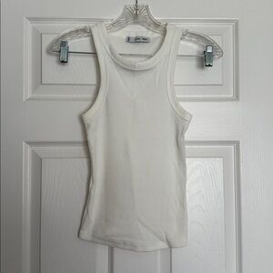 Mango White Ribbed Cotton Blend Tank XS